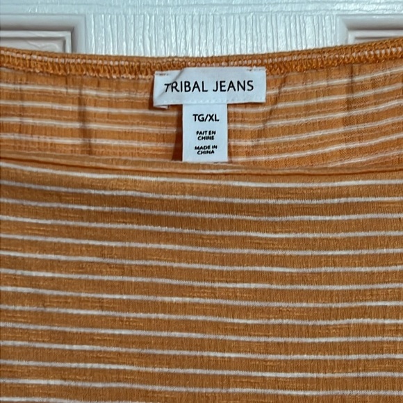 Tribal Jeans women’s top mango and white striped - Size XL NWT - Picture 3 of 7
